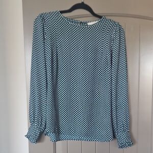 LOFT Teal and White Polka Dot Blouse